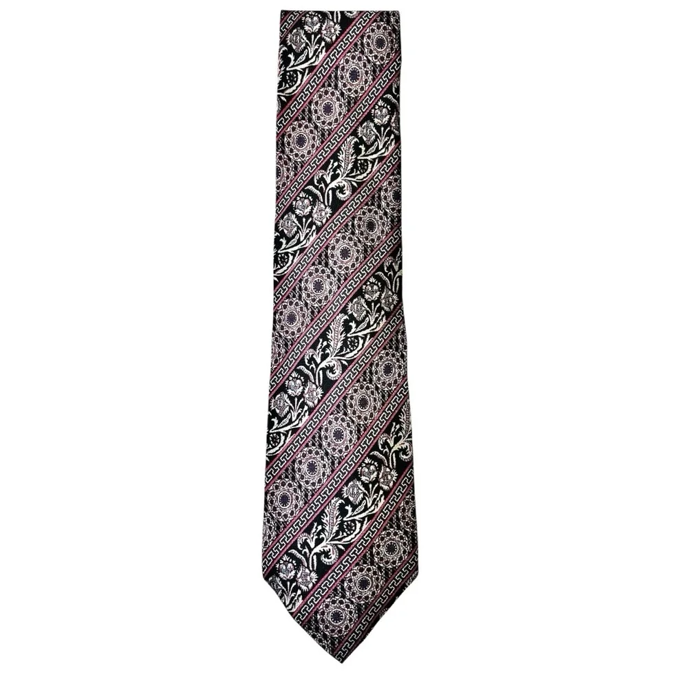 Christian Dior Silk Necktie Black Pink Floral Geometric Print Neck‎ Tie USA Made